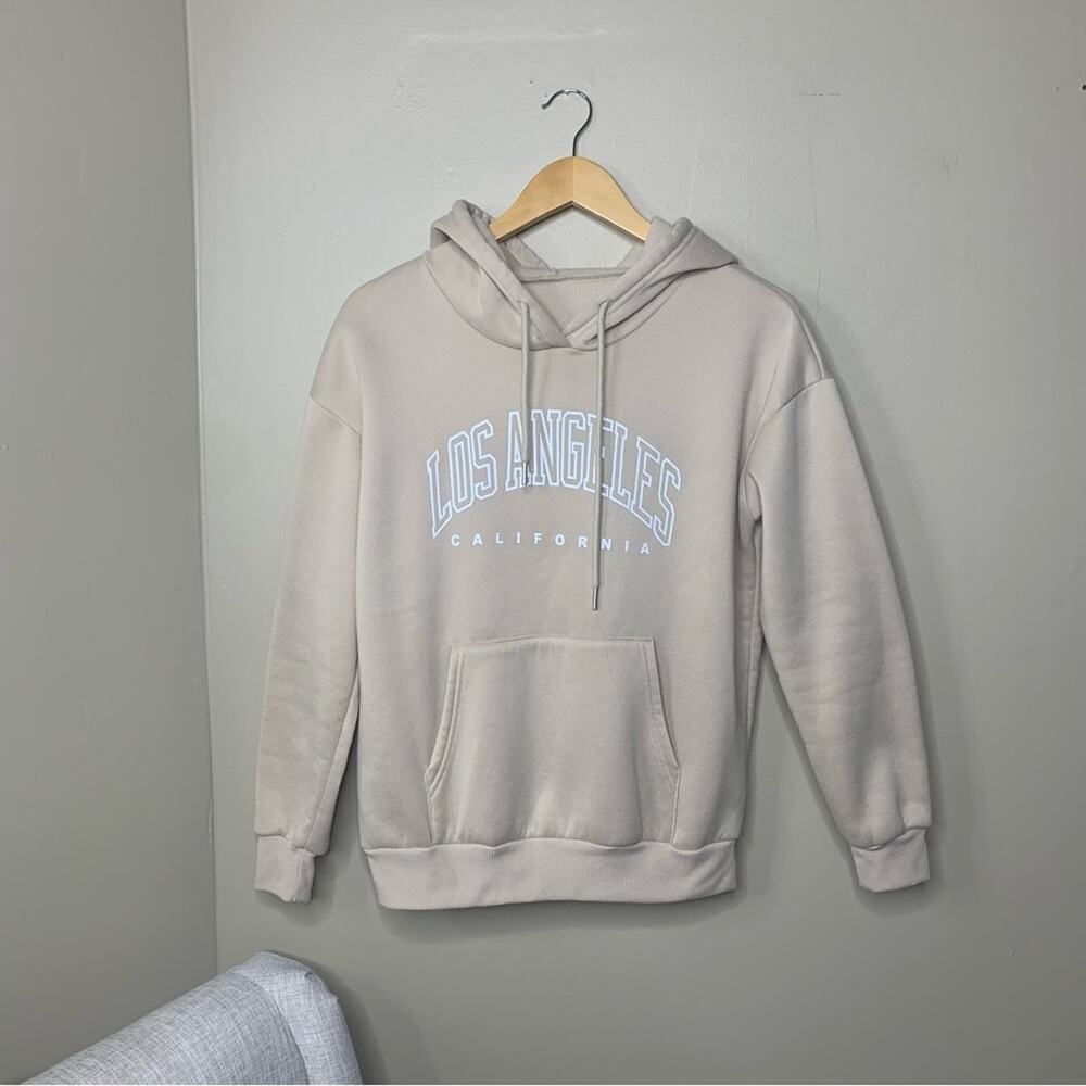 Shein Los Angeles California Hooded Sweatshirt Tan Size Small Pullover